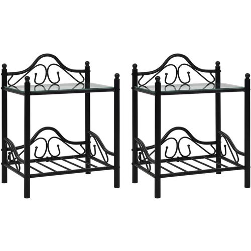 Okvir za krevet s 2 noćna ormarića crni metalni 160 x 200 cm slika 8