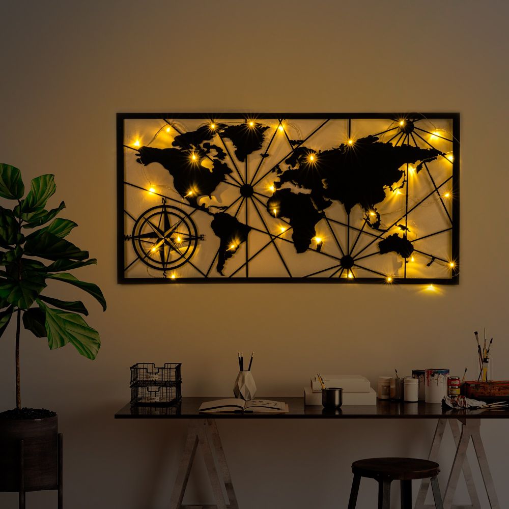 Decorative metal wall accessory World Map Led 452, colour: black slika 2
