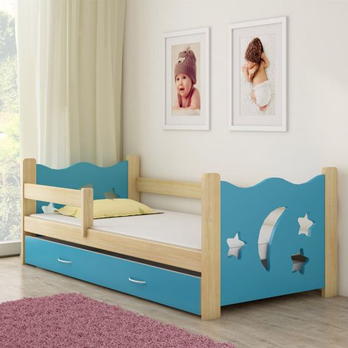ACMA Dječji krevet od punog drva 160×80 sa dodatnom ladicom za izvlačenje – natur / sort motivi slika 2