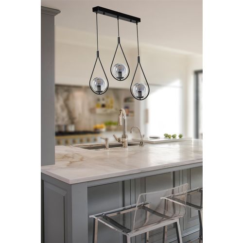 Damla 3 Lü Sıralı Füme Camlı Siyah Sarkıt Black Chandelier slika 1