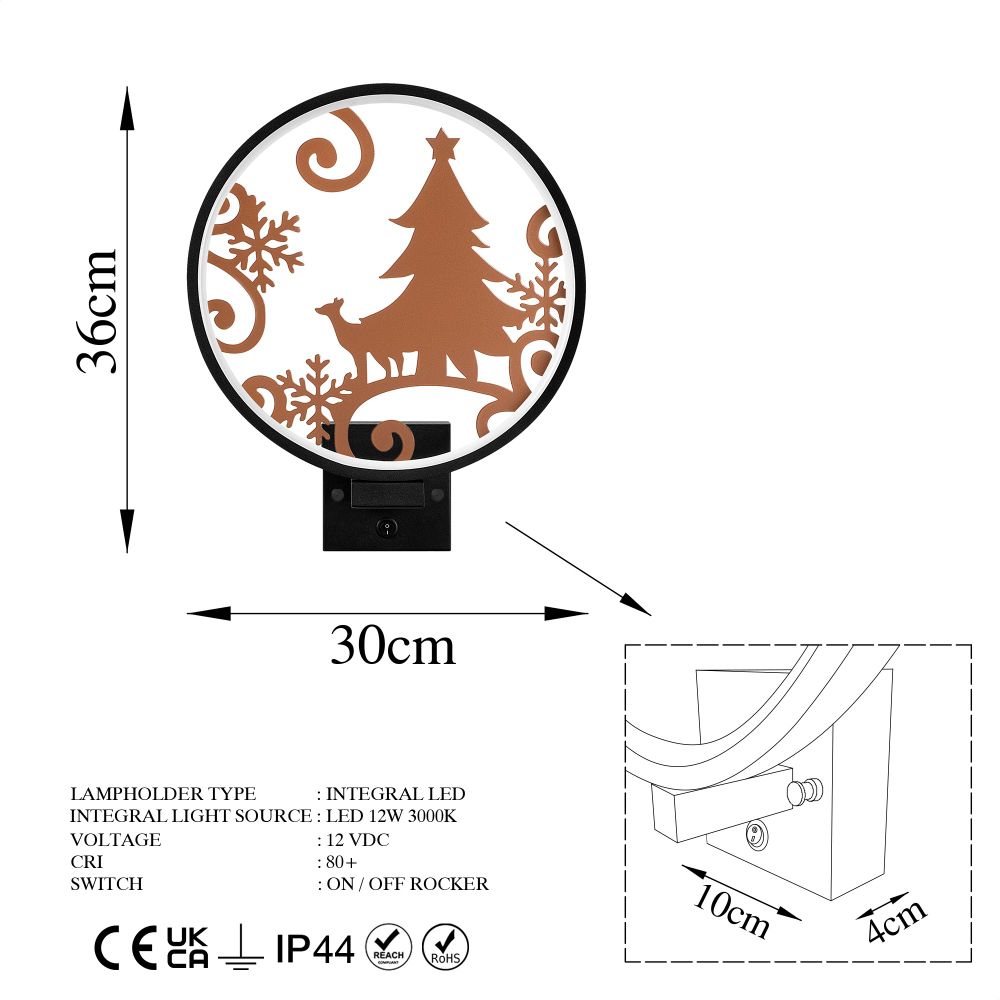 Crna bakarna zidna lampa XMAS19 slika 8