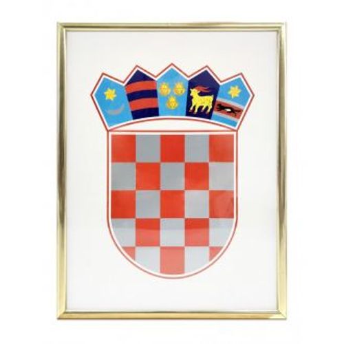 Grb Republike Hrvatske metalni okvir zlatni, 35x50 cm slika 1