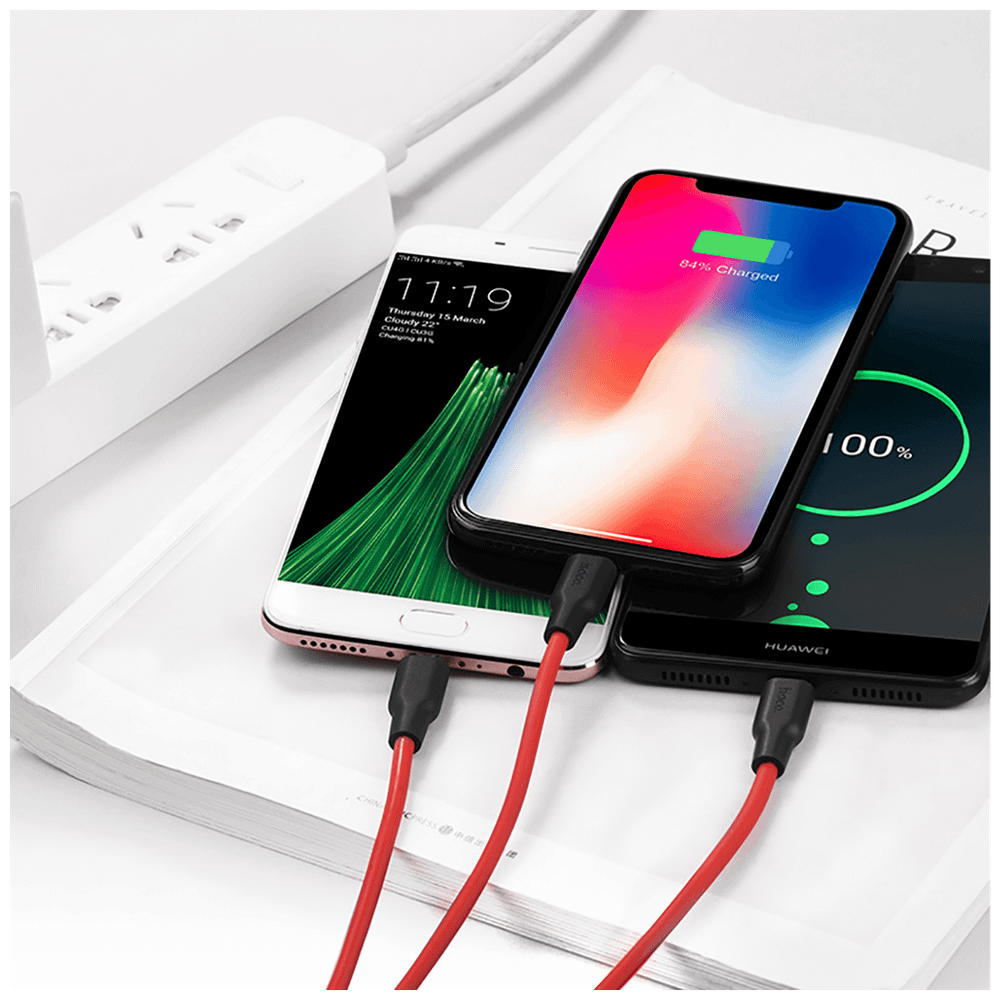 hoco. USB kabl, 3in1, microUSB, type C, Lightning, 1.2 met., 2 A - X21 Silicone 3in1, Black/Red slika 5