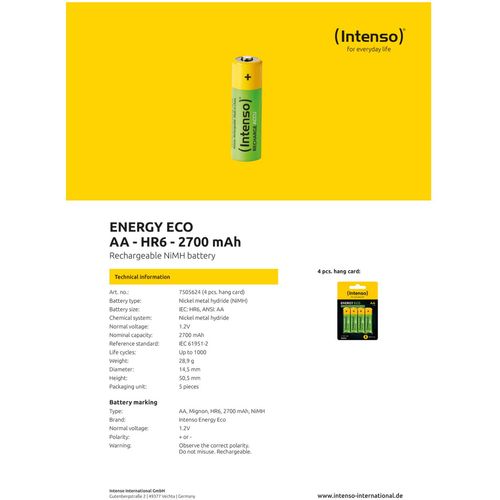 (Intenso) Baterija punjiva AA / HR6, 2700 mAh, blister 4 komada - AA / HR6/2700 slika 3