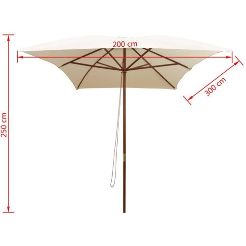 Suncobran 200 x 300 cm s drvenom šipkom krem bijeli slika 2