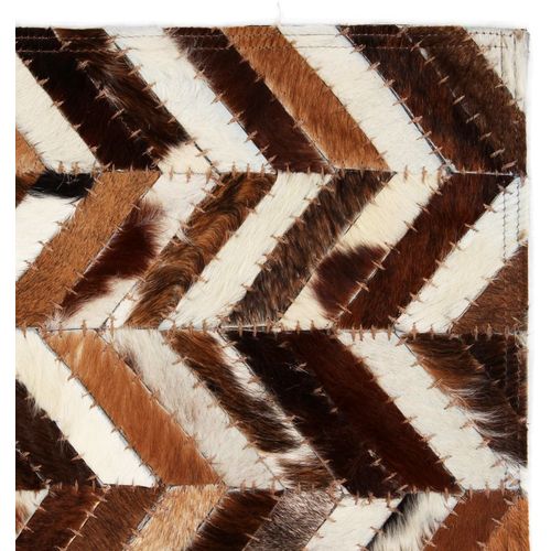 Tepih od prave kože s pačvorkom 80 x 150 cm ševron smeđe-bijeli slika 21