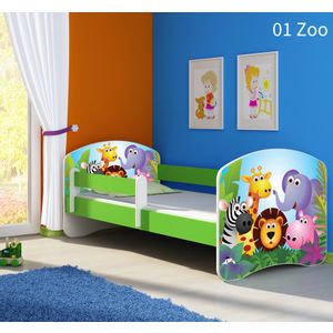 Dječji krevet ACMA s motivom, bočna zelena 180x80 cm - 01 Zoo