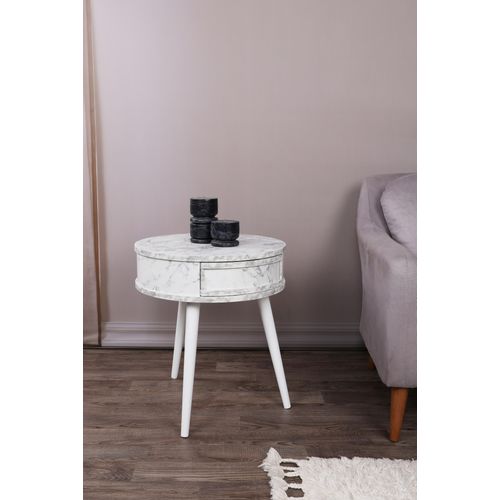 Woody Fashion Pomoćni stol, Bijela boja, Yuvarlak Komot - 9485 slika 1