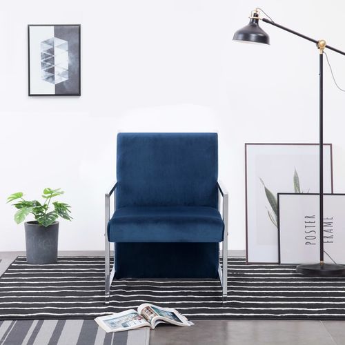 Fotelja s kromiranim nogama plava baršunasta slika 1