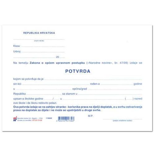 XI-10-36 POTVRDA O UPISU I REDOVITOM POLAŽENJU ŠKOLE (OSNOVNA ŠKOLA); List, 21 x 14,8 cm slika 2