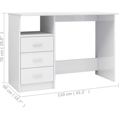 Radni stol s ladicama visoki sjaj bijeli 110x50x76 cm iverica slika 48