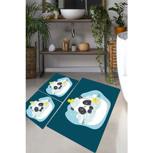 Panda In The Water Multicolor Bathmat Set (3 Pieces) slika 1