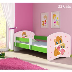 Dječji krevet ACMA s motivom, bočna zelena 160x80 cm 33-cats