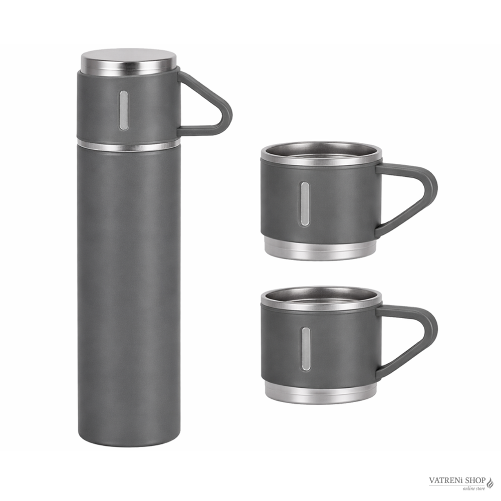 Termosica s čašama 400 ml - siva inox termosica za kavu, čaj i putovanja slika 3