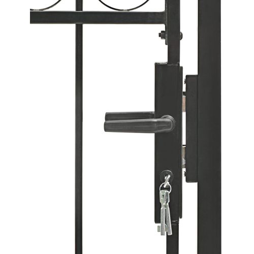 Vrata za ogradu s lučnim vrhom čelična 100 x 125 cm crna slika 8