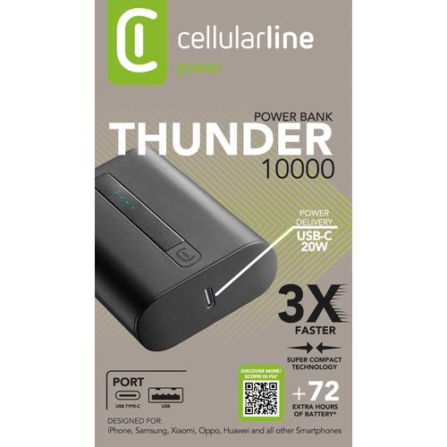 Cellularline prijenosni punjač Thunder 10.000 mAh crni slika 3