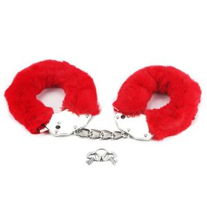 Red Furry Cuffs Metalne Lisice Crveno Krzno 