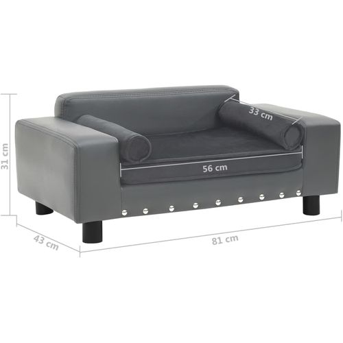 Sofa za pse siva 81 x 43 x 31 cm od pliša i umjetne kože slika 46
