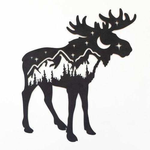 Landscape Moose Metal Wall Art - APT628 Black Decorative Metal Wall Accessory slika 2