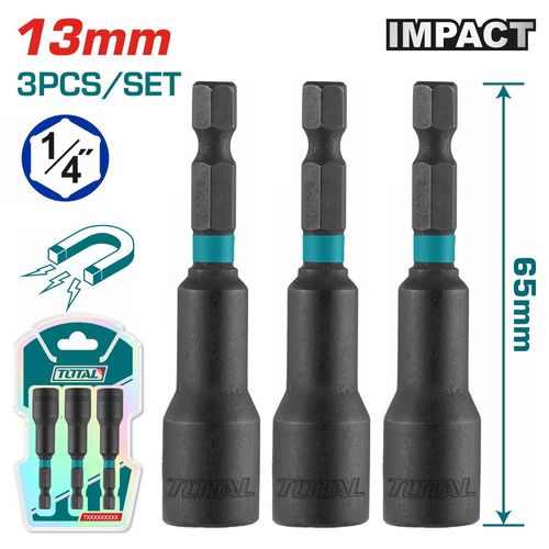 TOTAL 3-delni set udarnih magnetnih usadnhi nastavaka HEX 13mm,dužina 65mm TAC271331 slika 1