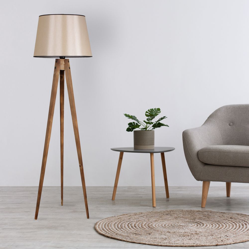 Tripod Yanık Lambader Pramit 15-3 Abajurlu Smeđi Podni Lampa slika 1