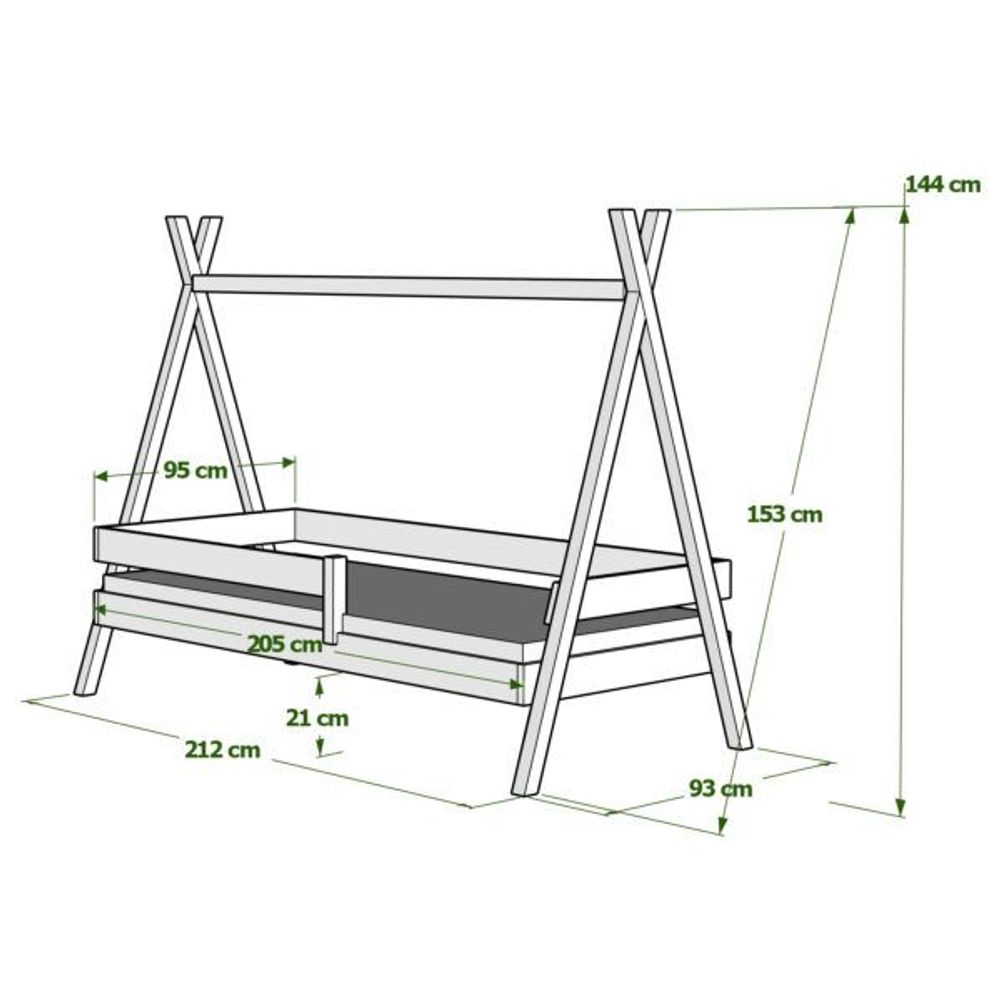 Drveni dječji krevet Tipi Plus sa ladicama - 200x90cm - Bijeli slika 2