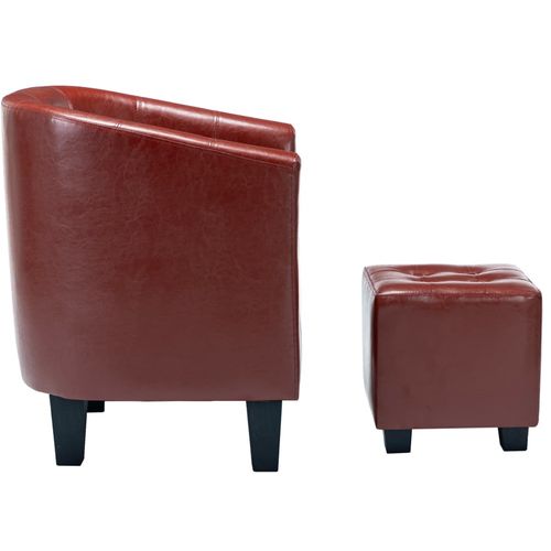 Fotelja od umjetne kože s osloncem za noge crvena boja vina slika 4