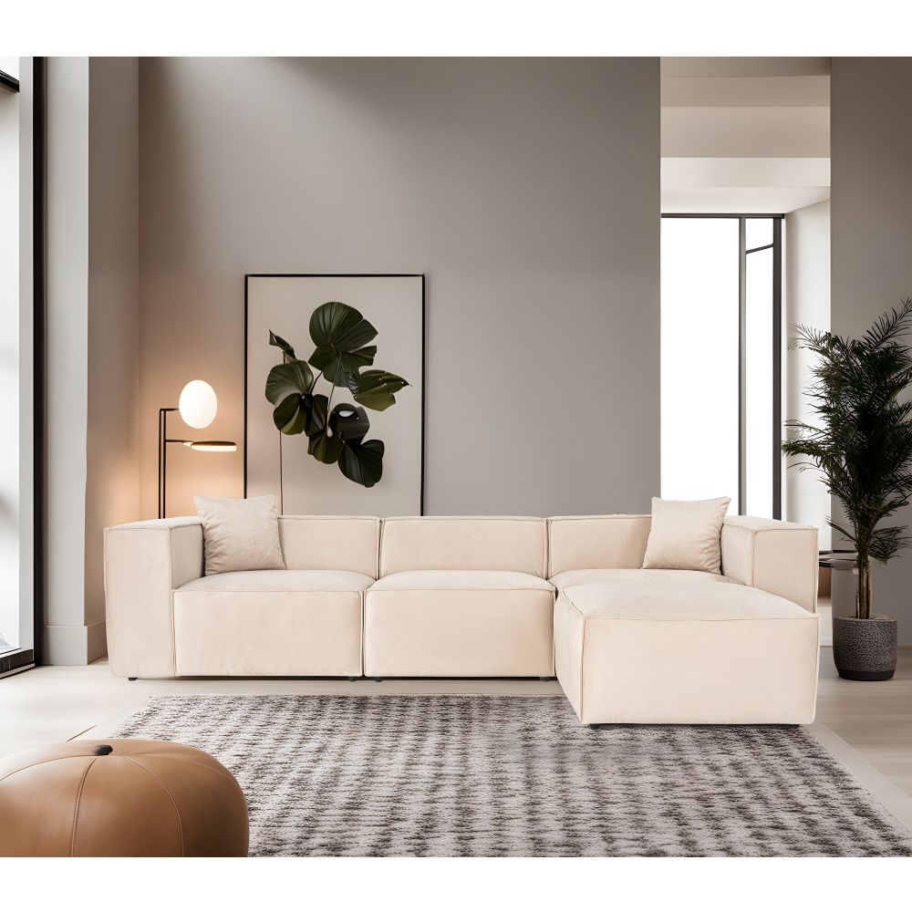 Ugaona Sofa 'Lora' (L1-O1-1R-POUFFE) - Krema Boja slika 1
