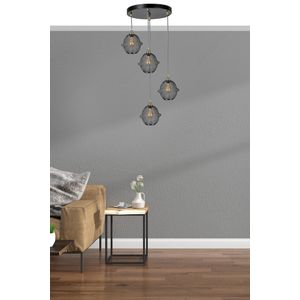 Merkür 4 Lü Tepsili Siyah Sarkıt Black Chandelier