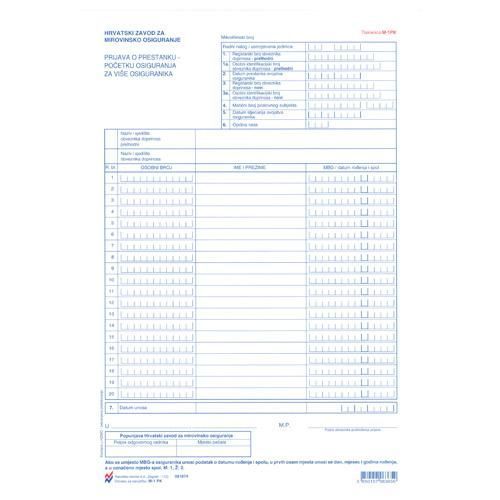 M-1 PK PRIJAVA O PRESTANKU-POČETKU ZA VIŠE OSIGURANIKA; Komplet 2 lista, 21 x 29,7 cm slika 2