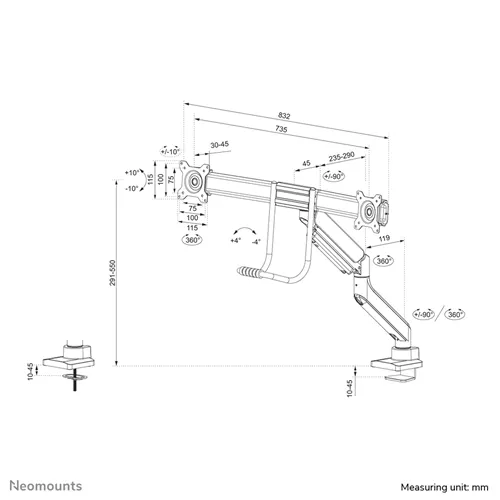 NEOMOUNTS DS75-450BL2 stalak za dva monitora 17-32" - crni slika 4