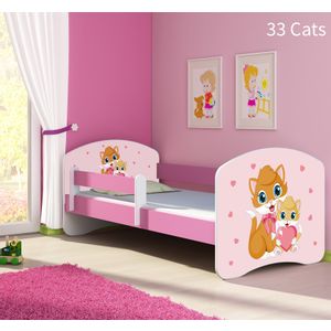 Dječji krevet ACMA s motivom, bočna roza 140x70 cm - 33 Cats