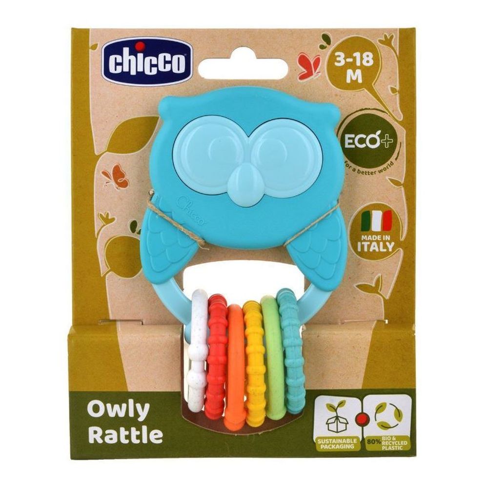 Chicco Zvečka i glodalica za zube ECO+ Owly Rattle 3-18mj slika 1