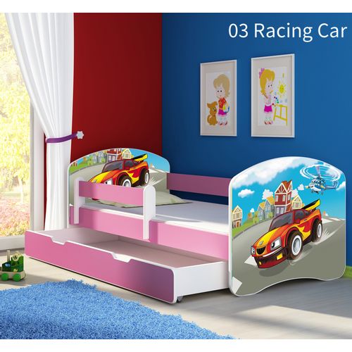 Dječji krevet ACMA s motivom, bočna roza + ladica 140x70 cm 03-racing-car slika 1