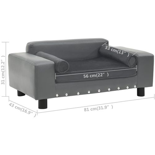 Sofa za pse siva 81 x 43 x 31 cm od pliša i umjetne kože slika 55