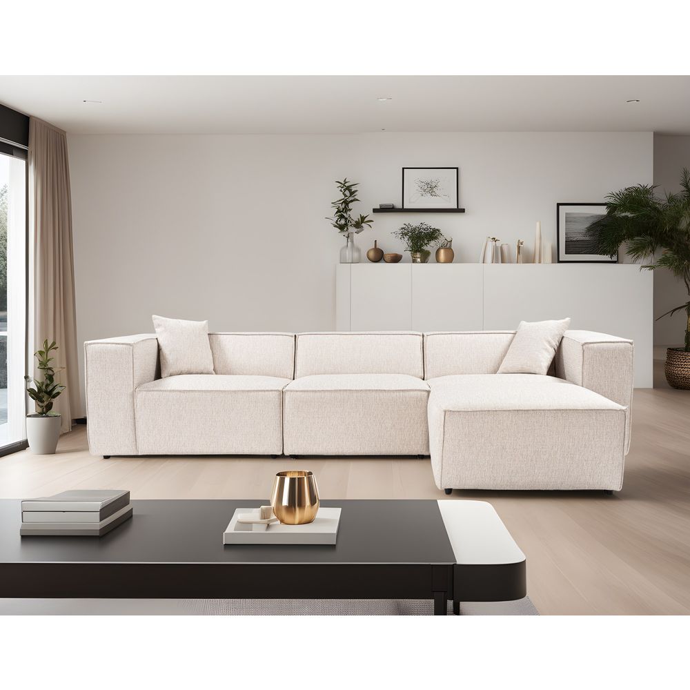 Lora (L1-O1-1R-POUFFE) - Svijetlosmeđa Ugaona Sofa slika 2