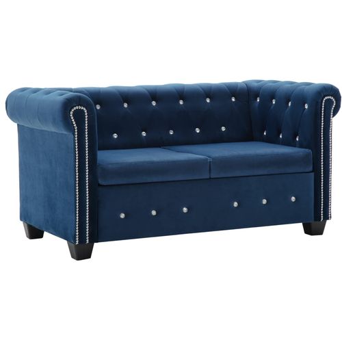 Dvosjed Chesterfield s baršunastom presvlakom 146 x 75 x 72 cm plavi slika 35