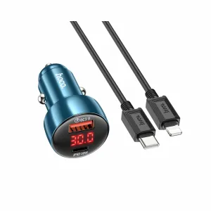 HOCO auto punjač USB QC 3.0 + Type C + kabel Type C na Type C PD 48W Leader Z50 metalno sivi