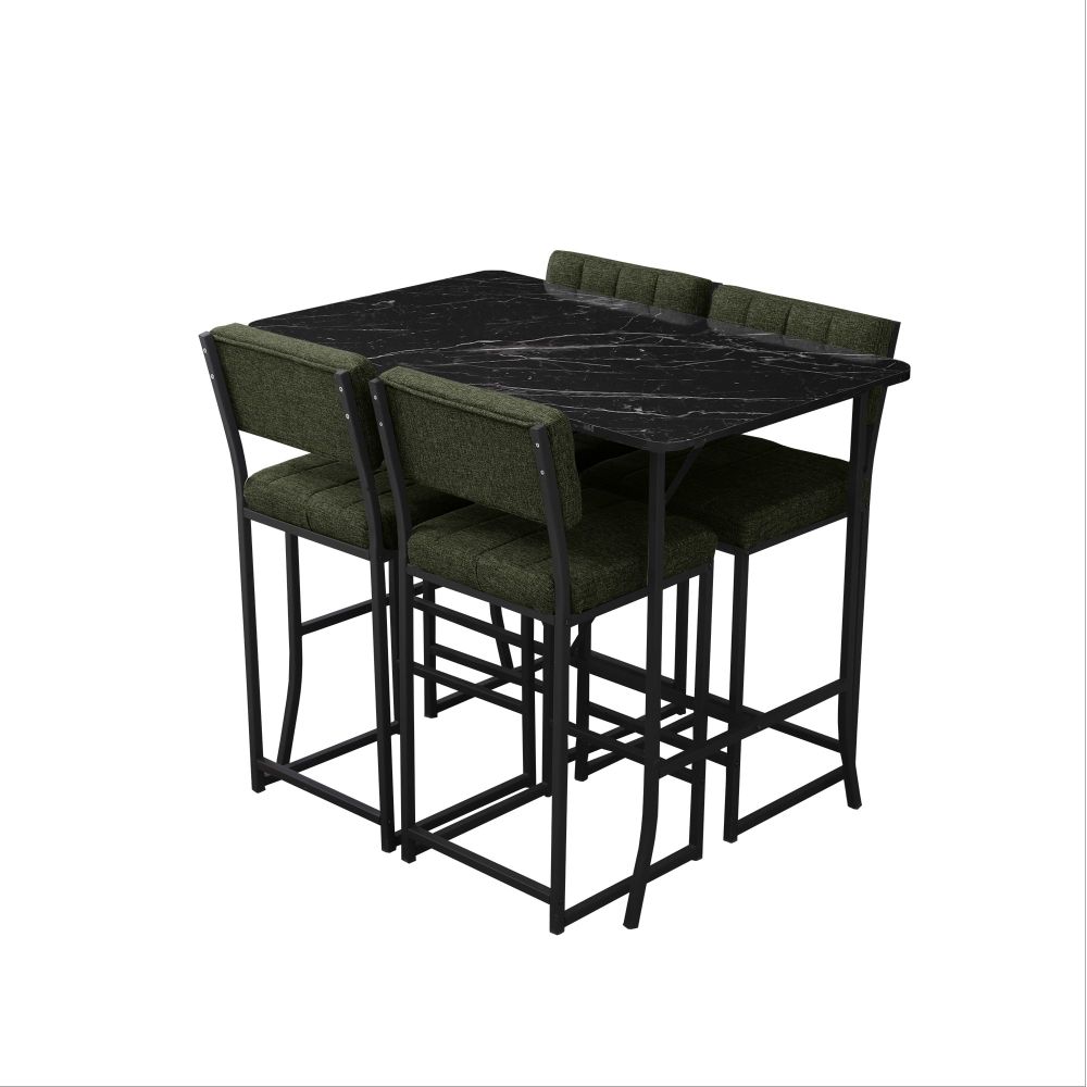 Retro Bar Stol i Stolice Set (5 Komada) - Zelena i Crna slika 4