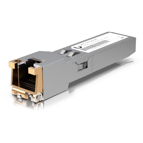 Ubiquiti UACC-CM-RJ45-MG 1G SFP to 1GbE RJ45 Module is a RJ45 transceiver that can be inserted into an SFP port in order to connect a copper Ethernet cable slika 1