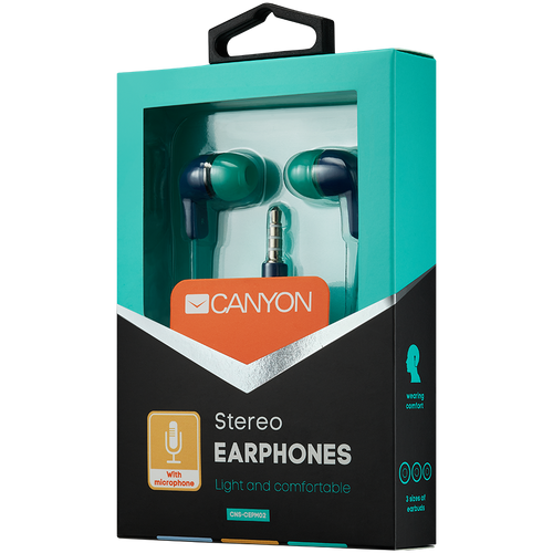 CANYON EPM-02 Stereo Earphones with inline microphone, Green+Blue, cable length 1.2m, 20*15*10mm, 0.013kg slika 3