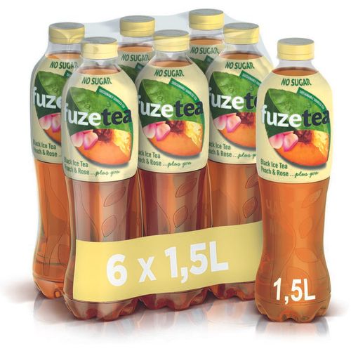 Fuzetea crni ledeni čaj s okusom breskve i ruže bez šećera 1,5l 6/boca XXL slika 1