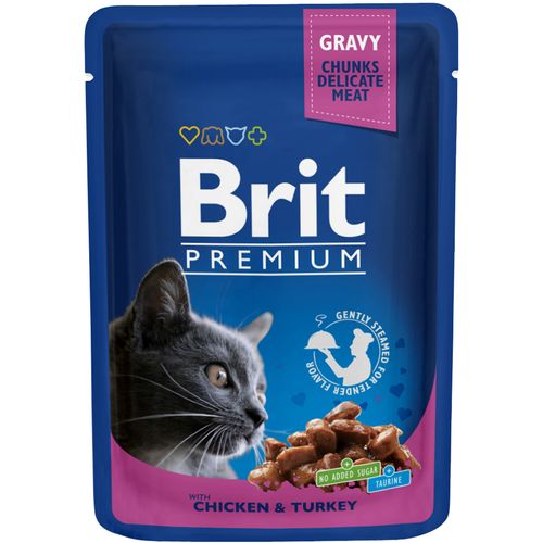 Brit Premium Cat Adult s piletinom i puretinom u umaku, 100 g slika 1