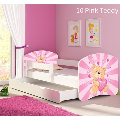 Dječji krevet ACMA s motivom, bočna bijela + ladica 140x70 cm - 10 Pink Teddy Bear slika 1