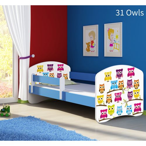 Dječji krevet ACMA s motivom, bočna plava 140x70 cm 31-owls slika 1