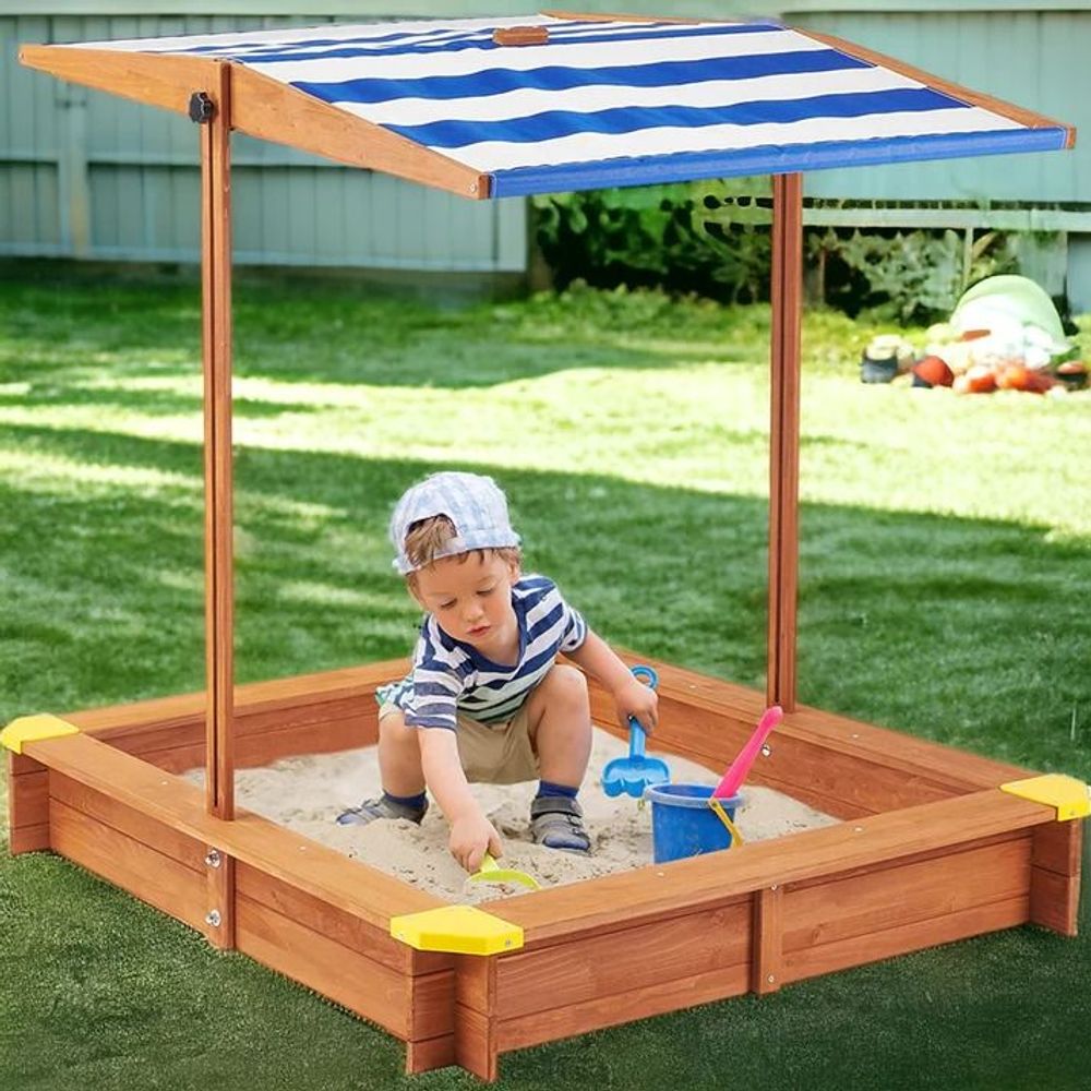 Kinder Home Drveni pješčanik sa podesivom tendom, 118х118cm slika 4