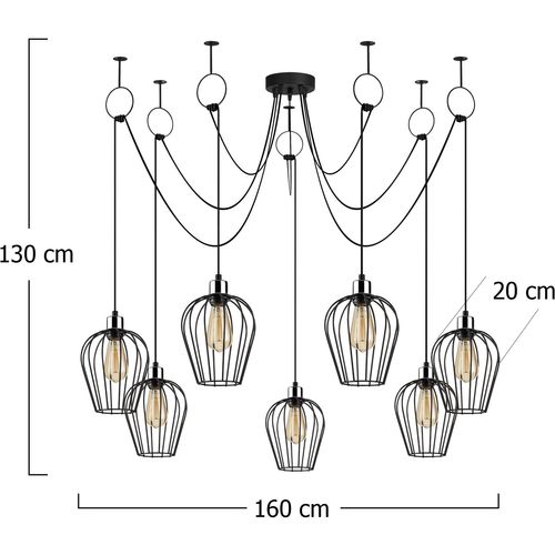 Opviq Vislica TEL L crna, metal, promjer 150 cm, visina 130 cm, promjer sjenila 20 cm, visna 22 cm, podesvia visina, duljina kabla 180 cm, 7 x E27 40 W, Tel - 6696 slika 3