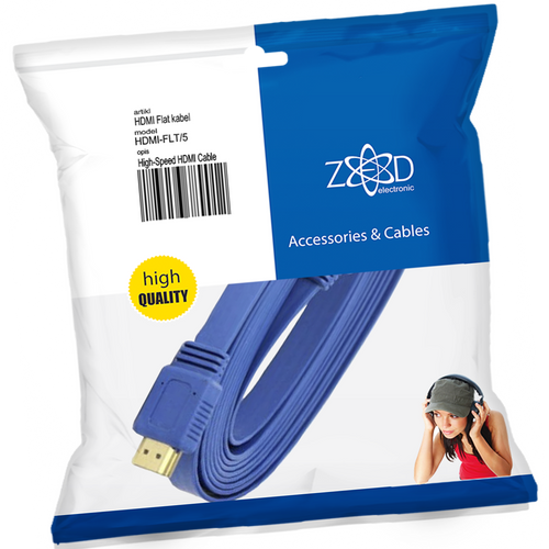 ZED electronic HDMI kabel, plosnati, 5.0 met, ver. 2.0, 3D, Ethernet - HDMI-FLT/5 slika 1