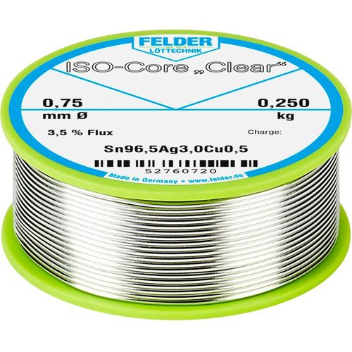 Felder Löttechnik ISO-Core ''Clear'' SAC305 lemna žica svitak  Sn96,5Ag3Cu0,5  0.250 kg 0.75 mm slika 1