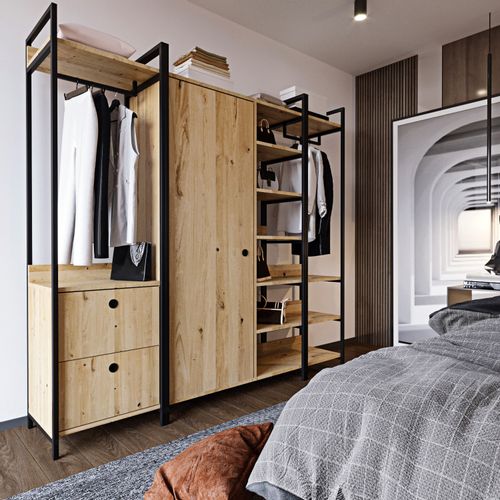 Hanah Home Okan Ã–zel TasarÄ±m GardÄ±rop L600 OakBlack Wardrobe slika 1